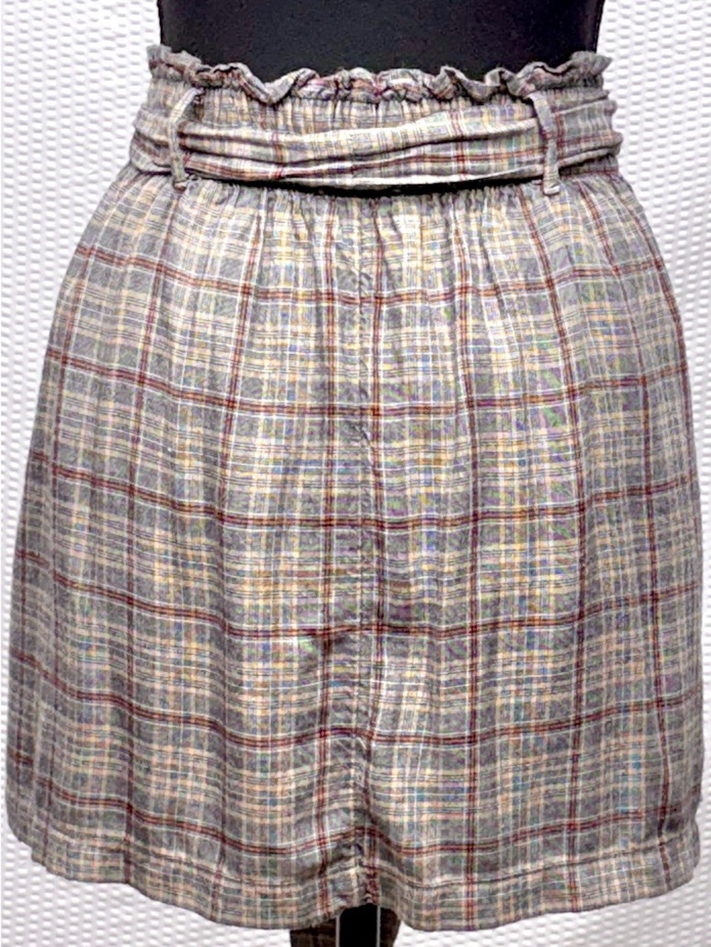 American Eagle Plaid Pleated Skirt Women’s M Gray Flannel Tie Waist EUC - Picture 2 of 6